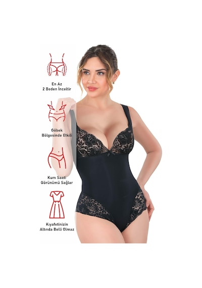 Siyah Mı Emay 2947 Dantelli Agraflı Body Korse Siyah