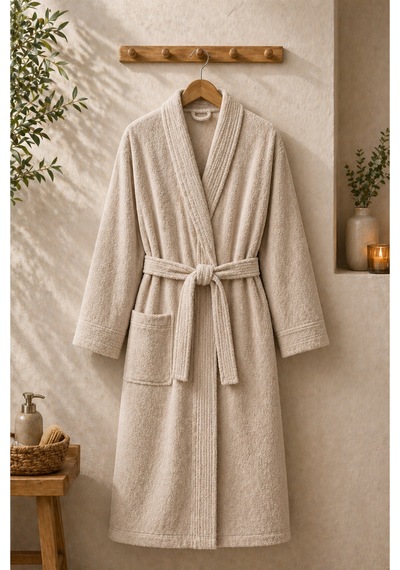 Veramoni Rituals Serisi Pamuklu Kimono Bornoz - Bej - S/m