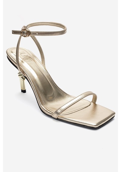 Luvishoes Sone Altın Cilt Gold Topuklu İnce Bantlı Kadın Topuklu Ayakkabı