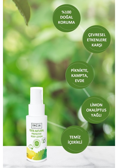 INCIA %100 Doğal Koruyucu Vücut Losyonu Sprey Yenidoğan Bebek Çocuk İçin Limon Okaliptus Vegan 50 ml