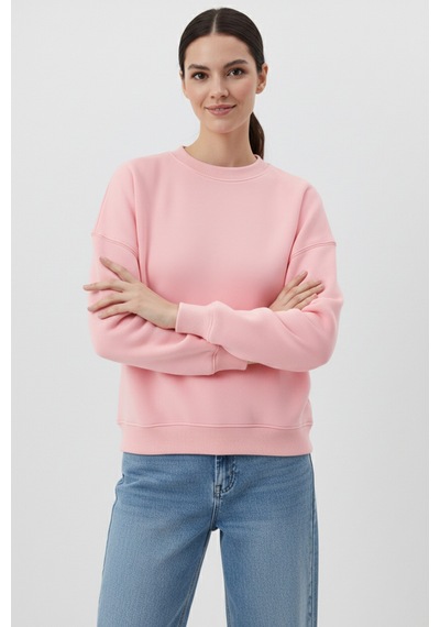 Uyguntarz Unisex Yumuşak Dokulu Düz 3 İplik Oversize Sıfır Yaka Sweatshirt Sade Ve Modern Görünüm Pembe