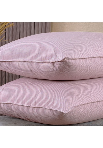 Pamuklu İpliği Boyalı Yıkamalı Kapaklı Yastık Kılıfı 2 Li Set 50x70 Cm Çift İğne Detaylı Pembe