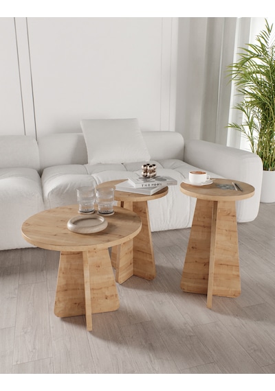 Mush 3lü Zigon Sehpa Safir Meşe - Tamamı Mdf