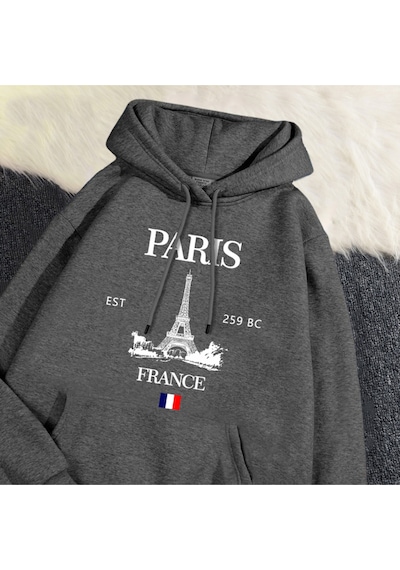 Startmore Startmoremoda Hoodies Paris Fransa Eyfel Kulesi Baskı Kazak Cep Yumuşak Sıcak Nefes Kazak Sonbah Antrasit