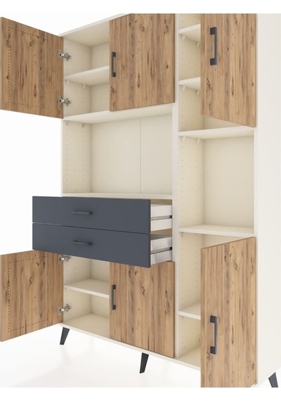 Arges Dolap 9 Raflı 2 Çekmeceli 6 Kapaklı 132x30x195 Aytaşı-çam/antrasit Atlas Çam/antrasıt
