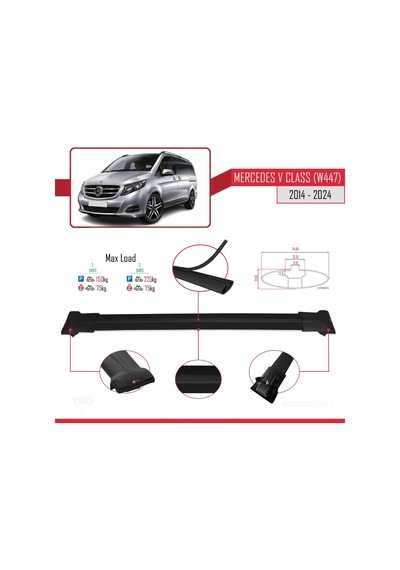 Mercedes V Class W447 2014 Ve Sonrası İle Uyumlu Fly Model Ara Atkı Tavan Barı Siyah