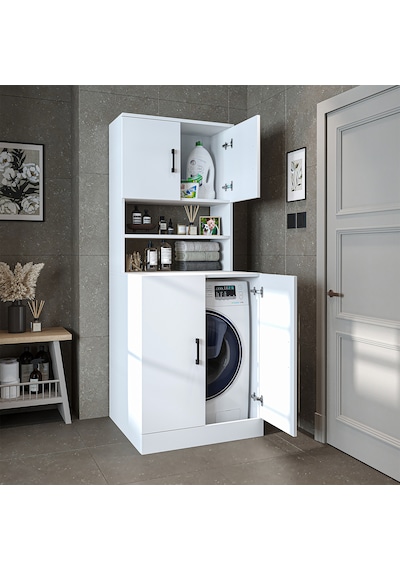 Çamaşır-kurutma Makinesi Dolabı Kapaklı Banyo Dolabı.11 Mat Beyaz Çamaşır-kurutma Makinesi Dolabı Kapaklı Banyo Dolabı.11 Mat Beyaz