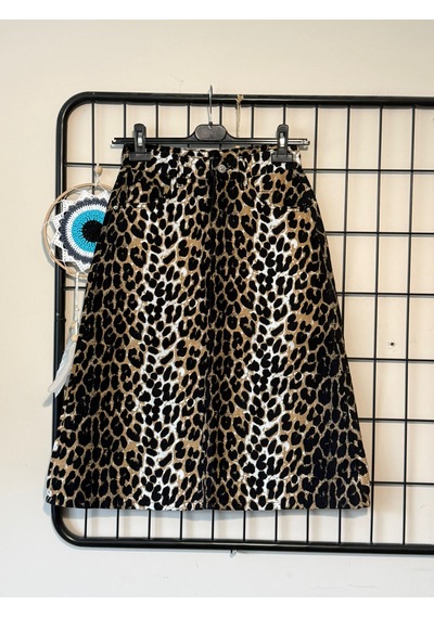 Dema Leopar Desenli Denim Çan Etek Yüksek Bel A Kesim Günlük Kadın Denim Etek