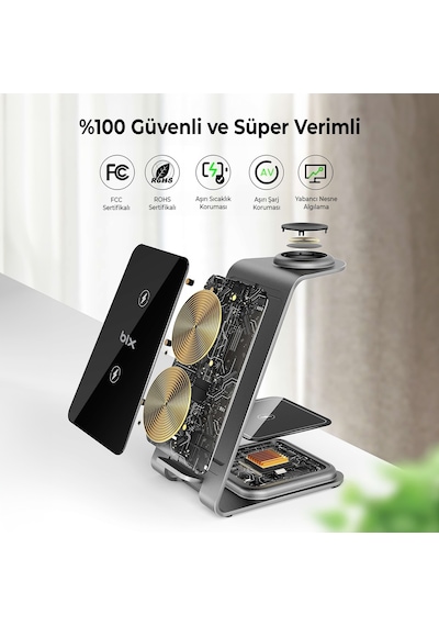 Bix BXMW3 15W 3in1 Ultra İnce Manyetik Kablosuz Şarj Standı