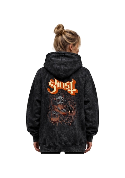 Sevbano Ghost Rock Metal Müzik Grubu Baskılı Unisex Oversize Yıkamalı Hoo Siyah