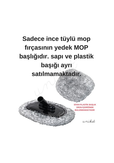 Yedek Başlık 1 Adet - Unikat Özel Teleskopik Saplı İnce Tüylü Araç Temizlik Mop 1 Adet