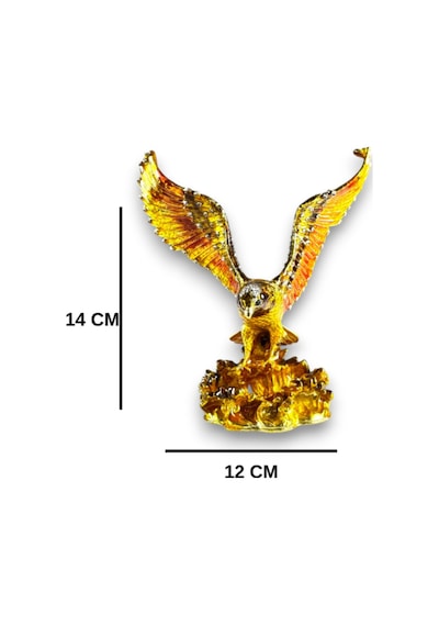 Taşlı Dekoratif Kartal Biblo Metal, Renkli Kanat Detaylı, Şık Ev Aksesuarı 14x12 CM