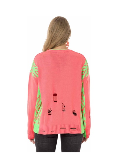 Cipo & Baxx WP241 Vintage Salaş Yırtıklı Neon Kazak Turuncu
