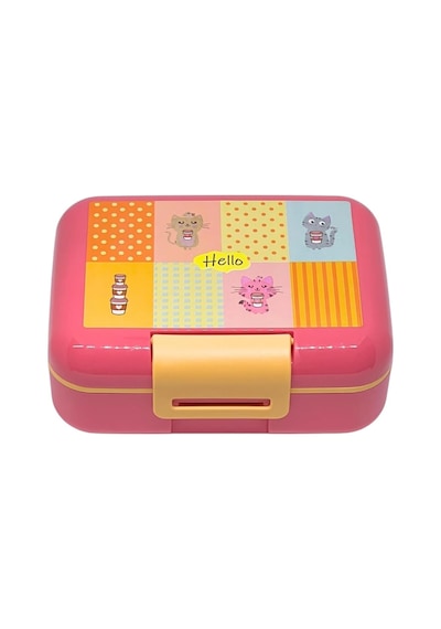 Lexroo Bento 1600ml Lunchbox Sevimli Kedi Desenli Tek Katlı 2 Bölmeli Pp Plastik Sefer Tası Yemek Çok Renkli