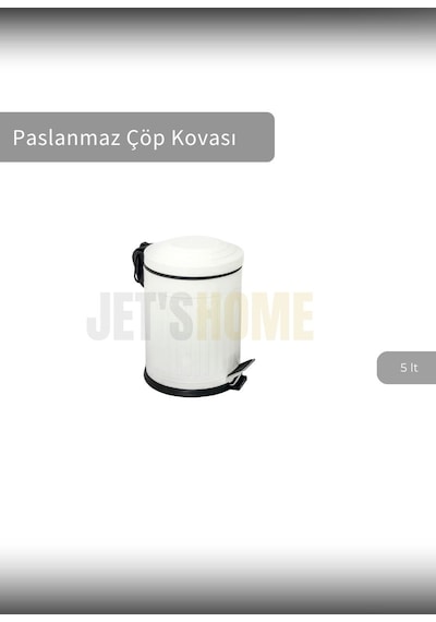 Jet's Home Pedallı Banyo Çöp Kovası Paslanmaz 5 Lt Mutfak Çöp Kutusu Beyaz Beyaz
