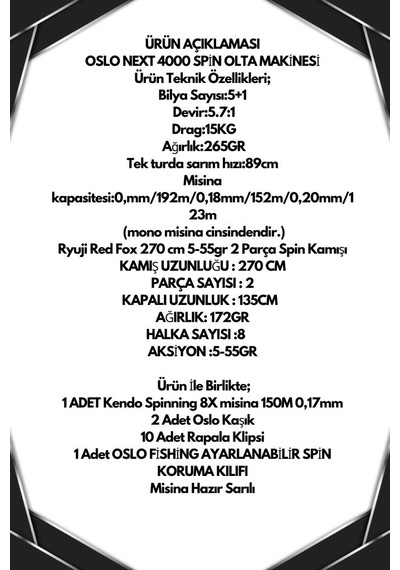 Oslo Next 4000 Ryuji Red Fox 270cm 5-55gr 8x Spin Olta Seti Standart