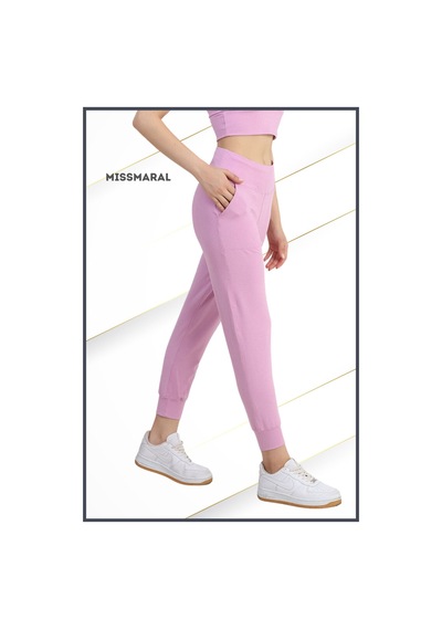 Yüksek Bel Jogger Tayt Rahat Kalıp Çift Yan Cepli Spor Görünüm Trend Jogger Lila Rengi 106103 Lila