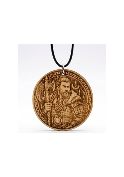 Göktürk Alp Savaşçı Ve Bozkurt Motifli Ahşap Erkek Kolyesi 44 Mm 011 - Kahverengi