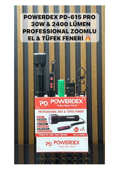Powerdex Pd-615 Pro 30w & 2400 Lümen Profesyonel Zoomlu El & Tüfk Avcı Feneri Siyah