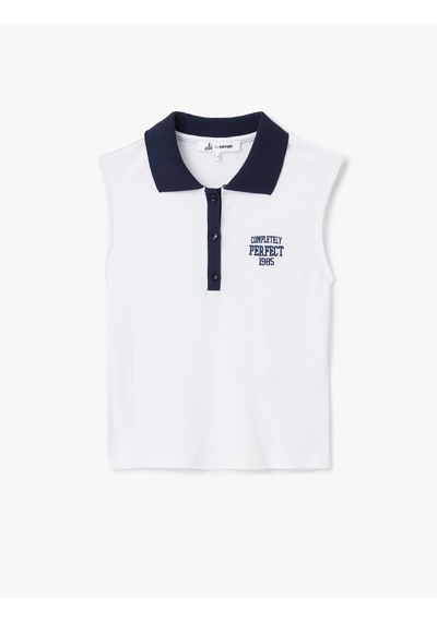 Koton Slim Fit Polo Yaka Kolsuz Kolej İşlemeli Üst Beyaz 5sal30093ık Beyaz
