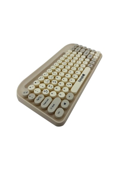 Bluetooth Klavye Renkli Retro Kablosuz Klavye Daktilo Görünümlü Tuş Tasarımı Şık Ve Kullanışlı Telefon Koyma Gözü Pilli Türkçe Q Klavye Sw-05 Krem
