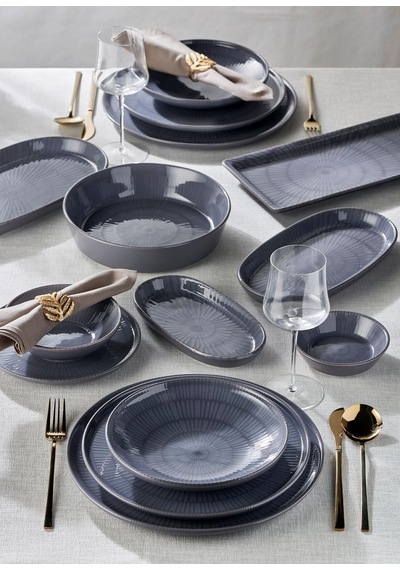 The Mia Noon Oval Servis 2li Gri 26 Cm