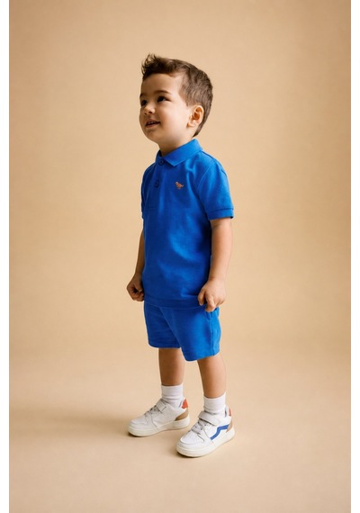 Eray Alp Kids Erkek Çocuk Mavi Polo Yaka Tişört Şort Takımı Yazlık Günlük Model