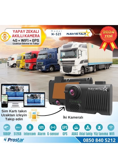 4g Uzaktan İzlemeli 2 Kameralı Wifi Gps Yapay Zeka Destekli Akıllı Dashcam Kamyon Tır Kamera Sistemi