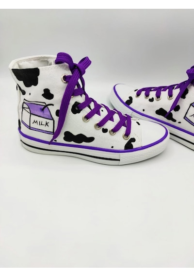 El Boyaması Milk Convers Modeli Sneaker Günlük Spor Ayakkabı (518920489) Beyaz