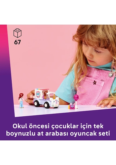 LEGO® Friends Tek Boynuzlu At Pasta Dağıtım Arabası 42675 - 4 yaş ve üzeri çocuklar için Yaratıcı Oyuncak Yapım Seti (67 Parça)