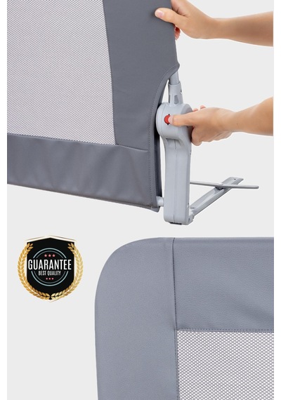 Wellgro Premium 120x65 CM Deri Kılıflı Yatak Bariyeri Katlanır Yatak Korkuluğu Gri