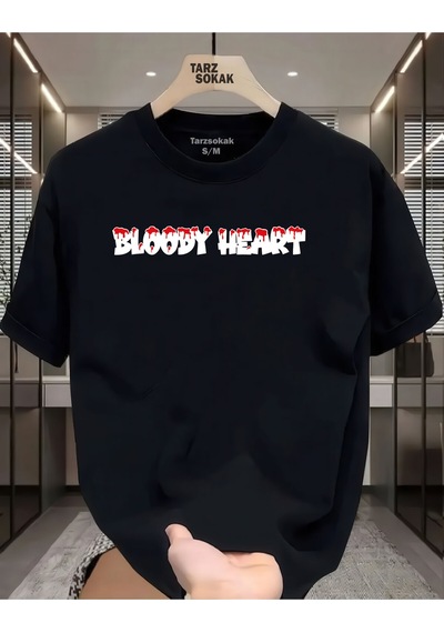 Flood Of Style Unisex Bloody Heart Yazlı T-shirt Siyah
