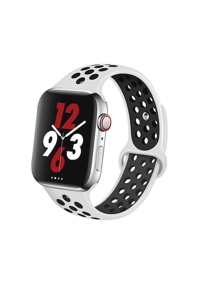 Forzacase Apple Uyumlu  Watch Ultra 49mm İçin Delikli Sportif Silikon Kordon Kayış - Fc009 Beyaz-siyah