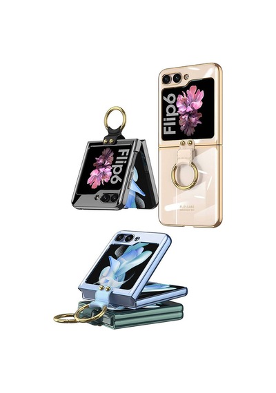 Galaxy Uyumlu Z Flip 6 Kılıf Zore Yüzüklü Kıpta Kapak-mavi