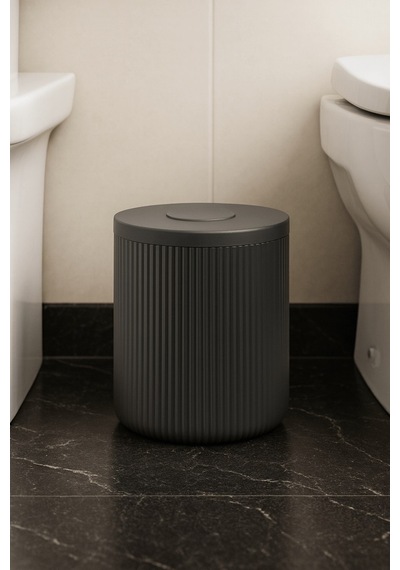 Lines Serisi Antrasit/gri Akrilik Çöp Kovası Silindir, 5 Litre, 25cm, Kolay Temizlenir - 3372 Antrasit - Gri