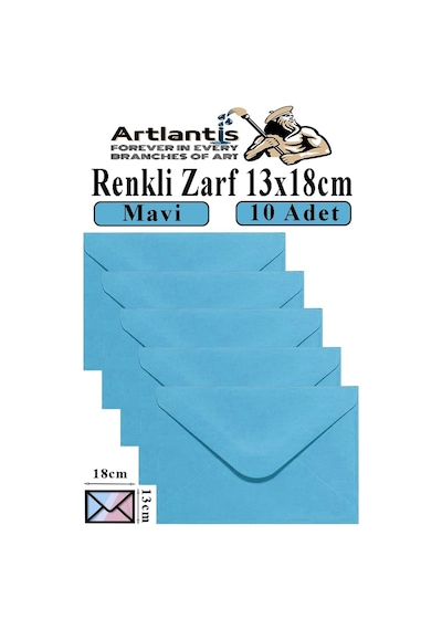 Mavi Zarf 13x18 Cm 10 Adet Mavi Mektup Zarfı Davetiye Zarfı Kartpostal Çekiliş Hediye Zarfı