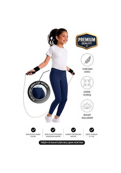 Erdem Kıds Kız Çocuk / Kadın Cepli Yüksek Bel, Günlük, Koşu, Yürüyüş, Yoga, Spor, Atletik, Egzersiz, Fitness Tayt Lacivert Lacivert