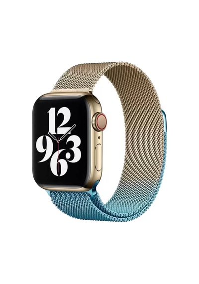 Newface Apple Watch Uyumlu 38mm Metal Mıknatıslı Kordon - Metalik Gold-mavi