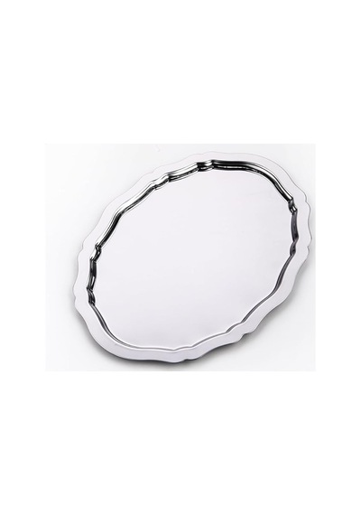 6 Adet Oval Dalgalı Sade Kahve Ve Sunum Tepsisi 20 Cm X 25 Cm, Gümüş