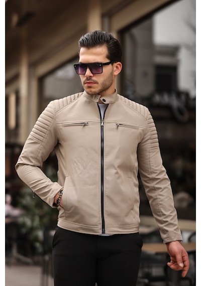 Mero Life Erkek Krem Su Ve Rüzgar Geçirmez Slim Fit Astarlı Mevsimlik Mont Krem