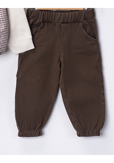 Harika Kids Erkek Bebek 3 Lü Takım 9-24 Ay Şişme Yelek %100 Pamuk Sweatshirt Kadife Pantolon Kahverengi
