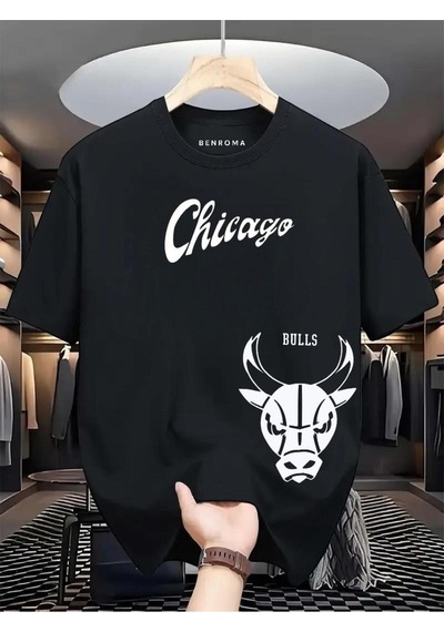 Chıcago Bulss Baskılı Oversize Tişört SIYAH