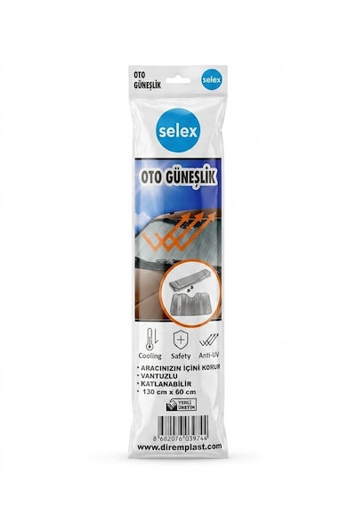 Selex Katlanabilir Vantuzlu Oto Ön Cam Güneşliği Anti-uv Korumalı 130x60cm 130 x 60 cm