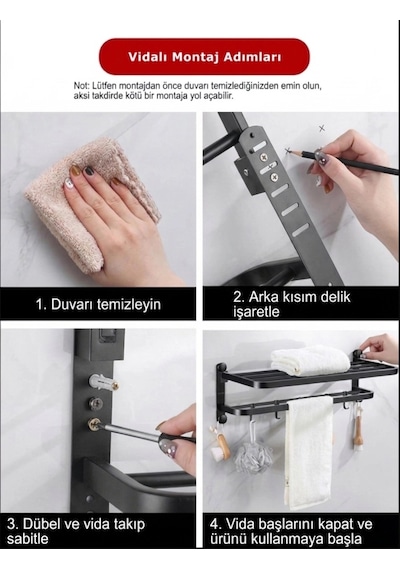 Raflı Havluluk Oval Köşeli Model 60 Cm Ss304 Paslanmaz Çelik Renk Mat Siyah