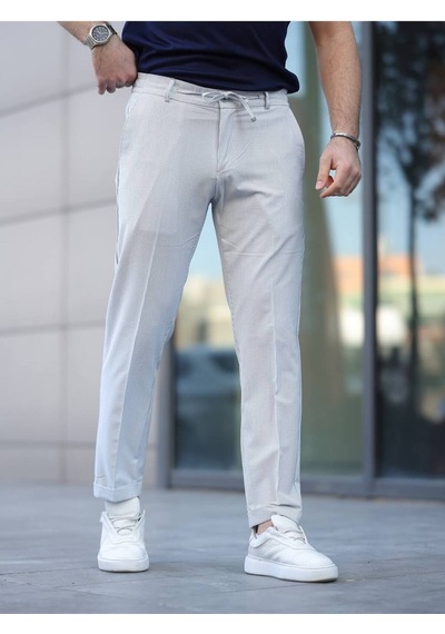 Slim Fit Likralı Jogger Pantolon Beyaz Mavi Çizgili