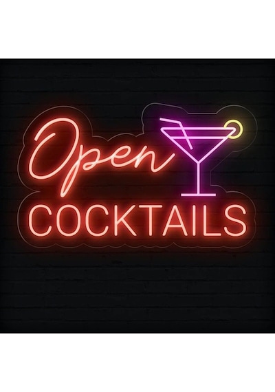 Open Cocktaıls Yazılı Ve Şekilli Neon Tabela Kırmızı
