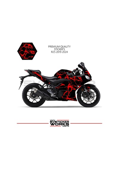 Yamaha R25 2019-2024 Kaplama Sticker Şimşek Yıldırım Motor Kaplama Modeli Hazır Kit 2019 / 2023 Uyumlu Kırmızı