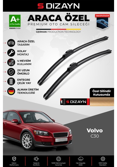 S-dizayn Volvo C30 Ön Cam Silecek Seti 2006-2013 Premium Araca Özel 65-50 Cm A+ Kalite