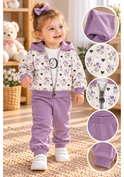 Babywood Love Baskılı Kız Üçlü Takım 9-24 Aylık -dü26761331 - Mor