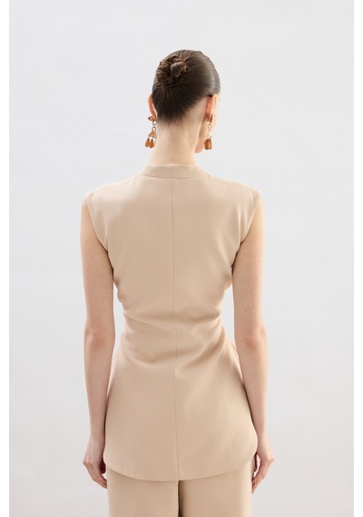 Sateen Kalın Kuşaklı Yelek - Bej-136857 Bej